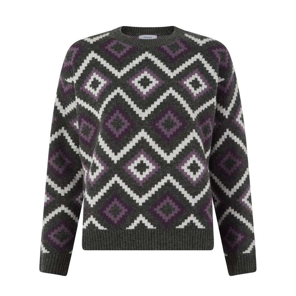 Solana Womens Chunky Fairisle Inspired Knit Jumper - Dark Grey Melange - Image 7