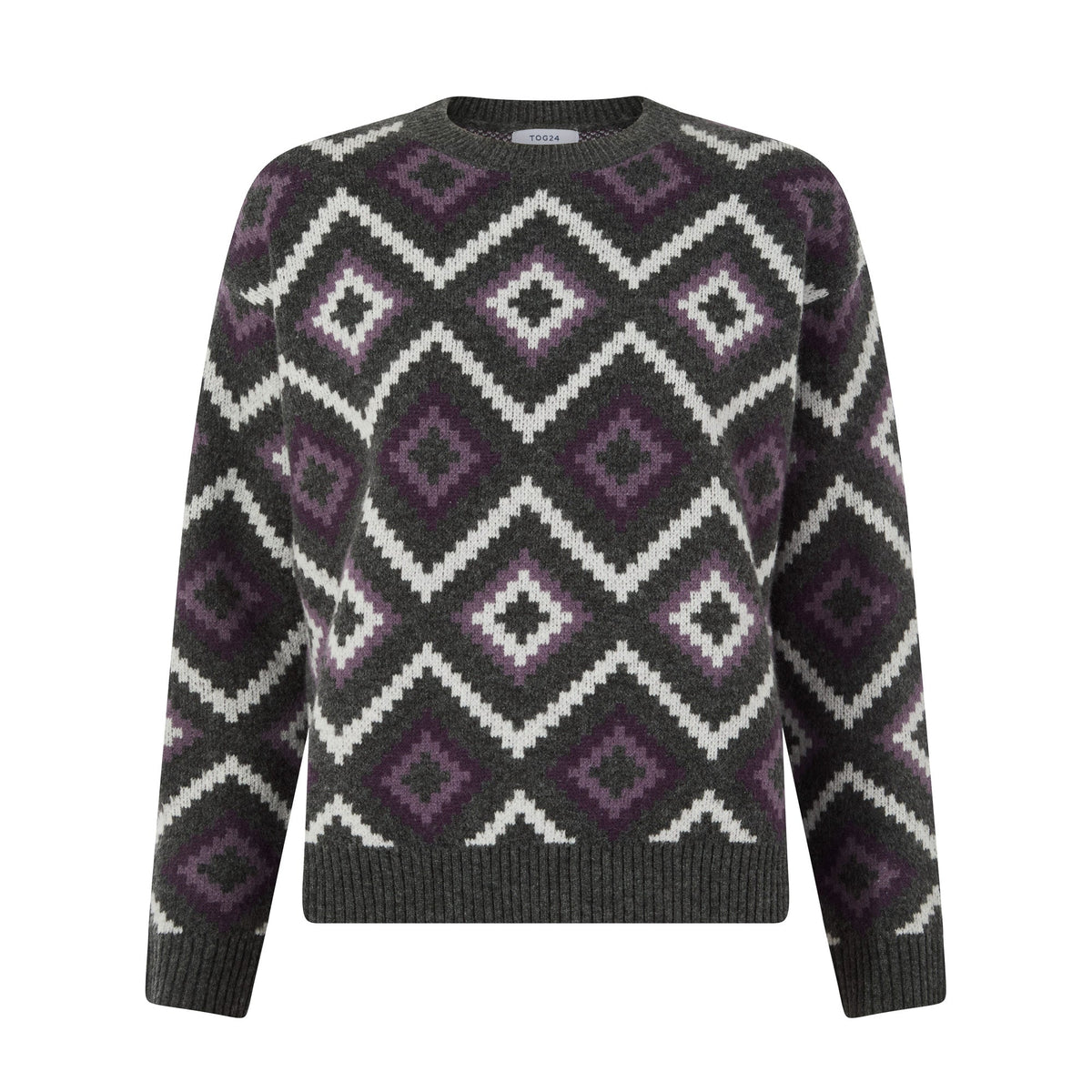 Solana Womens Chunky Fairisle Inspired Knit Jumper - Dark Grey Melange - Image 7