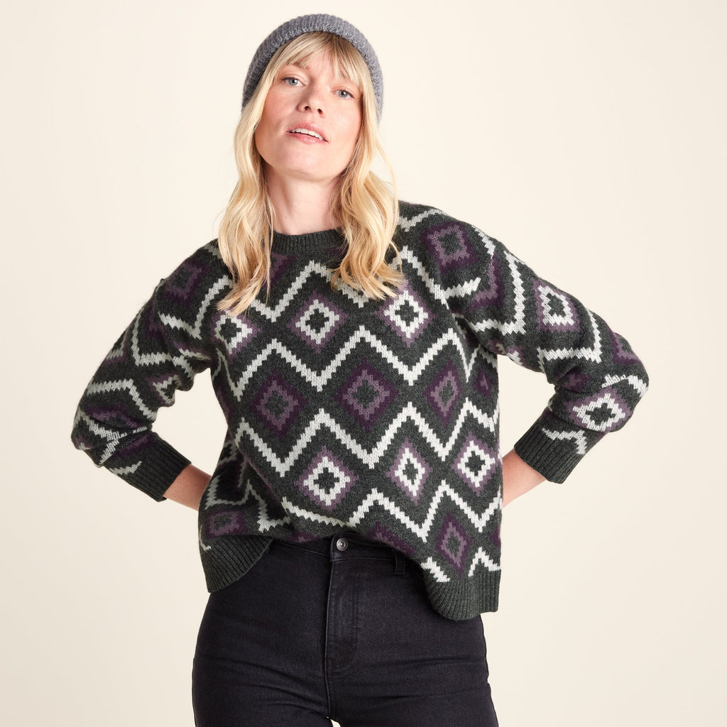 Solana Womens Chunky Fairisle Inspired Knit Jumper - Dark Grey Melange - Image 6
