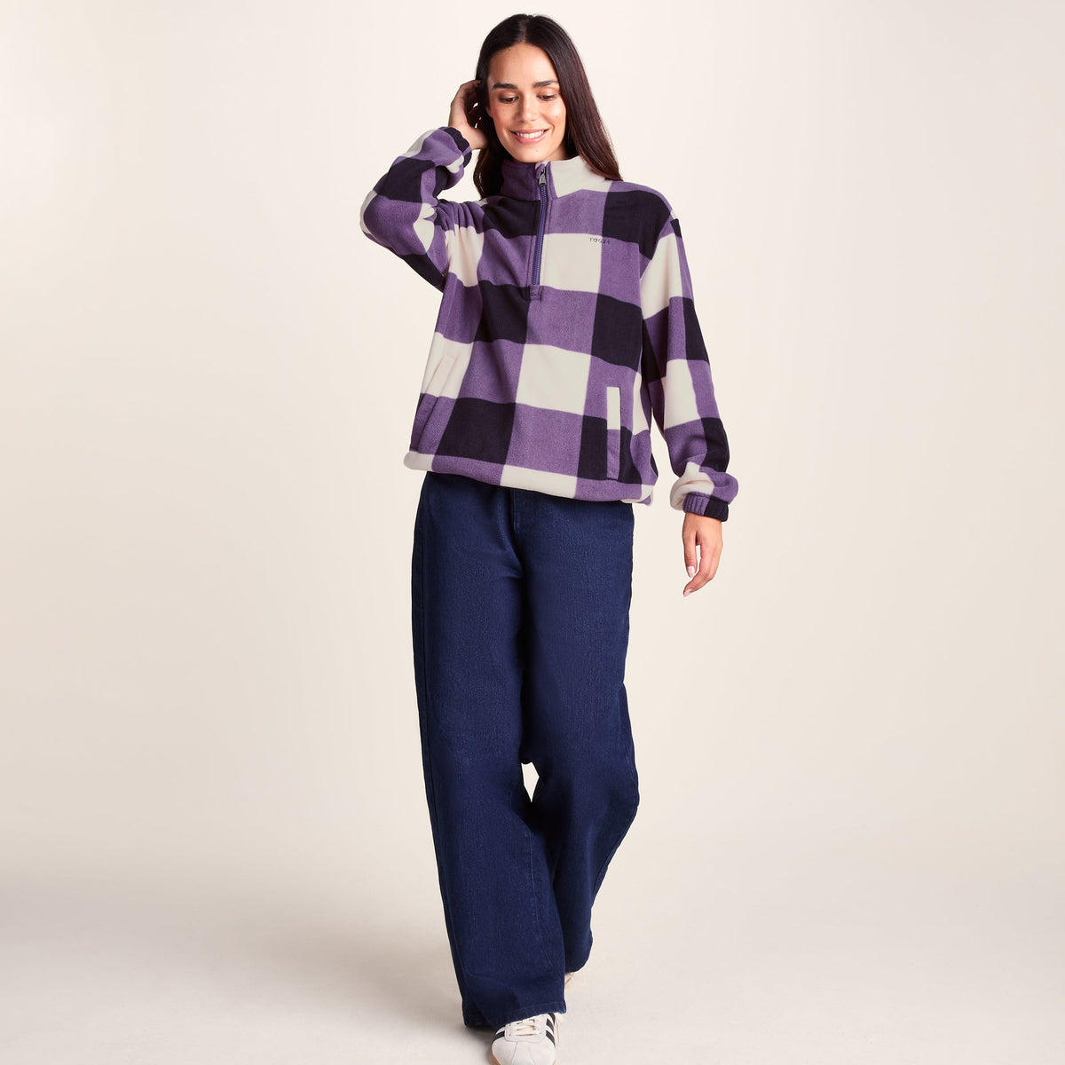 Stones Womens Checkerboard Half Zip Fleece Pullover - Smokey Purple Gingham - Image 2