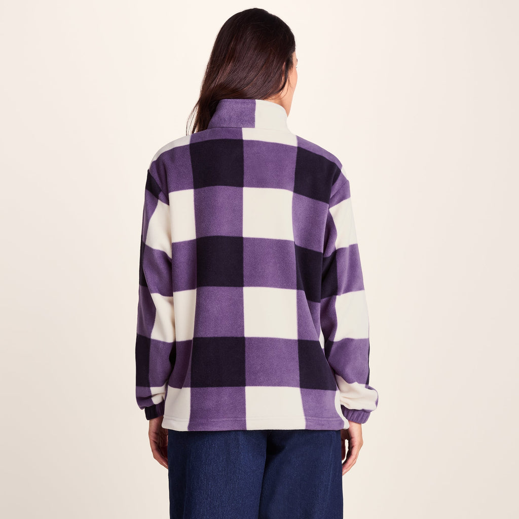 Stones Womens Checkerboard Half Zip Fleece Pullover - Smokey Purple Gingham - Image 3