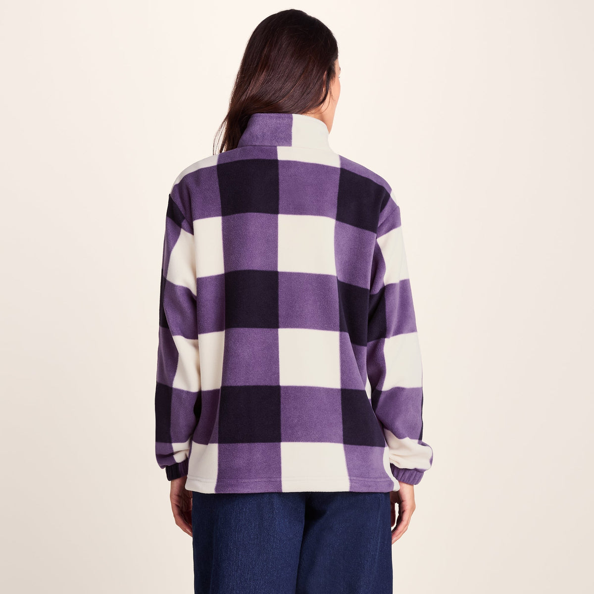 Stones Womens Checkerboard Half Zip Fleece Pullover - Smokey Purple Gingham - Image 3