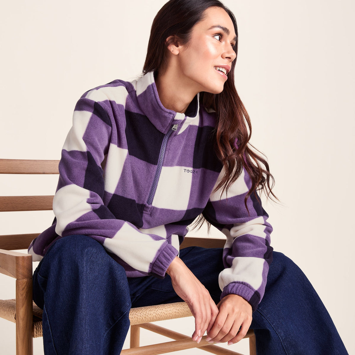 Stones Womens Checkerboard Half Zip Fleece Pullover - Smokey Purple Gingham - Image 4