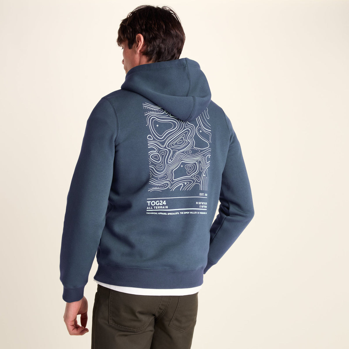 Terrain Mens Supersoft Heavyweight Graphic Print Hoodie - Smokey Blue - Image 4