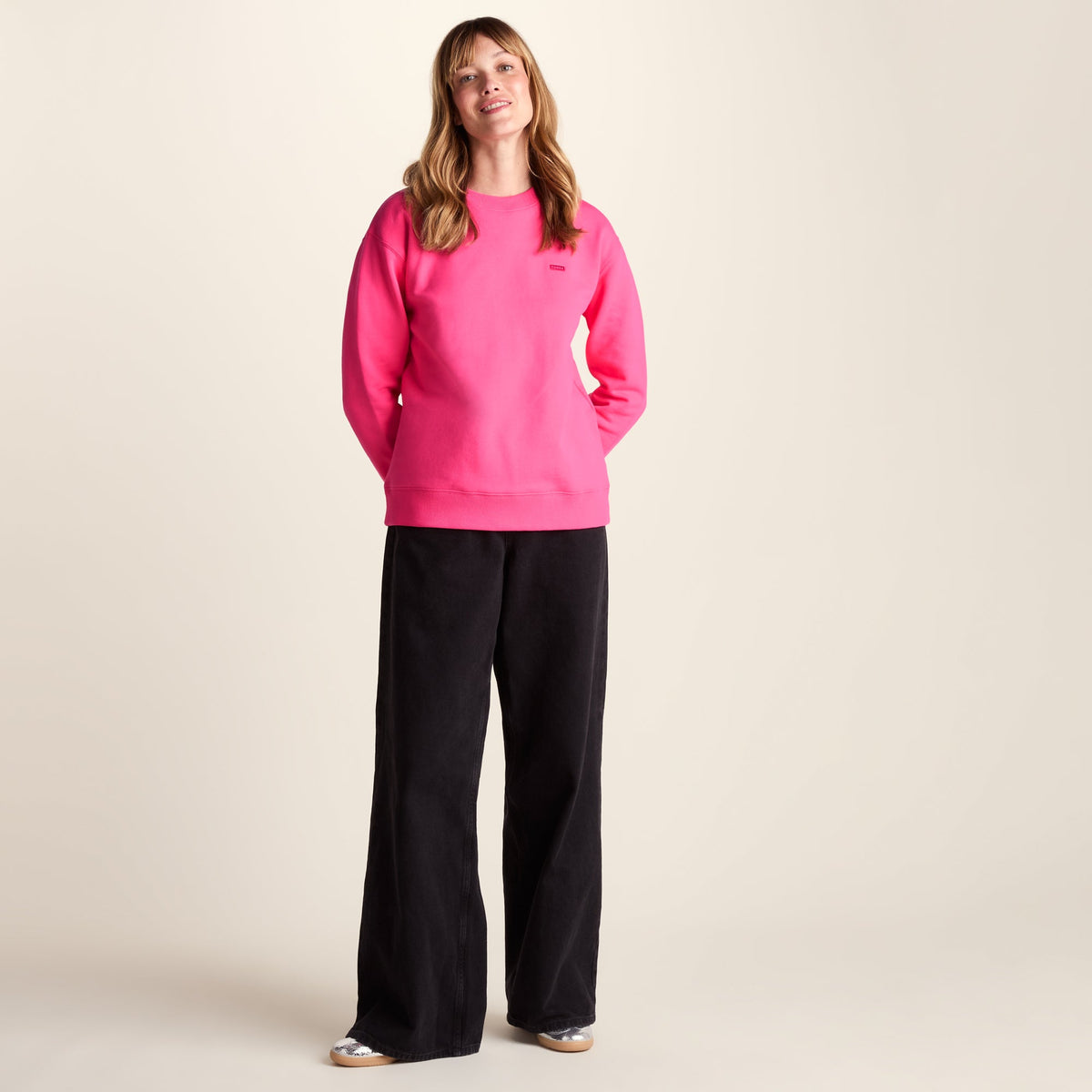 Tia Womens Heavyweight 100% Cotton Crew Neck Sweatshirt - Rich Pink - Image 2