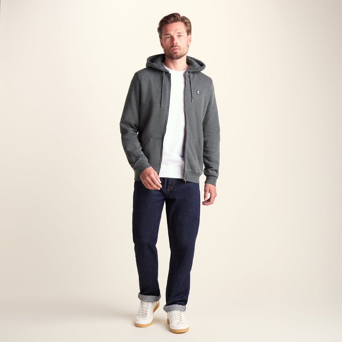 Timble Mens Sherpa Fleece Lined Hoody - Dark Grey Marl - Image 2