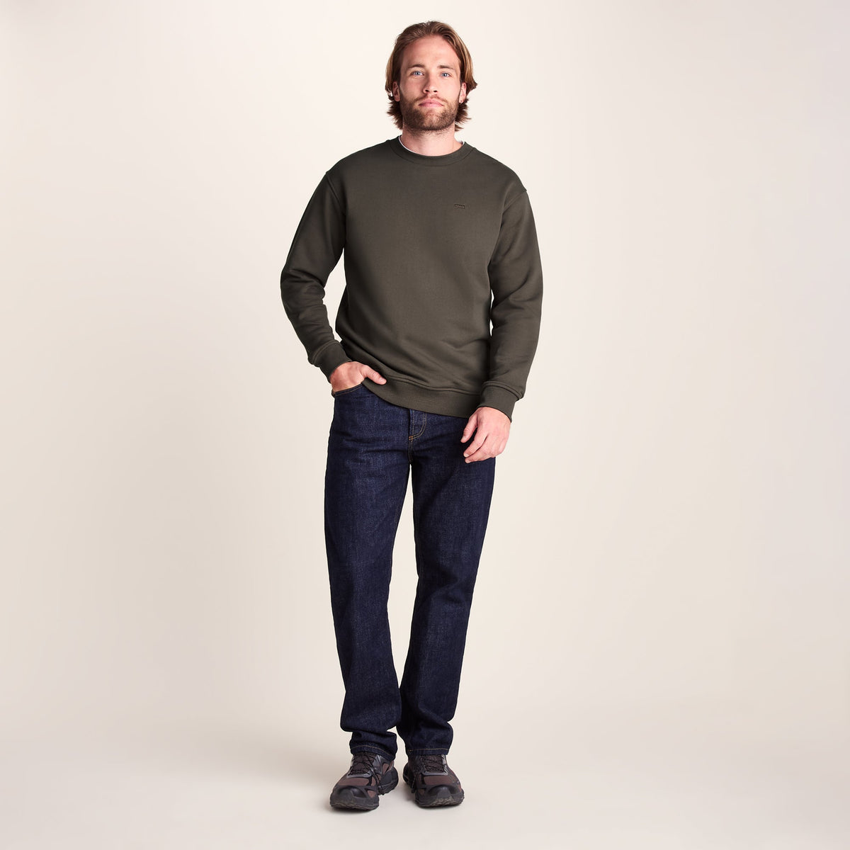 Warren Mens Relaxed Fit 100% Cotton Heavyweight Sweat - Ash Brown - Image 2