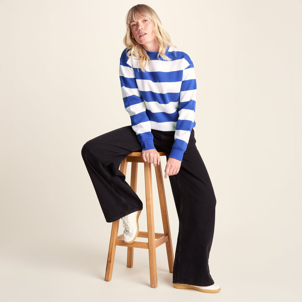 Yuri Womens Supersoft Crew Neck Striped Sweatshirt - Cobalt Stripe - Image 5