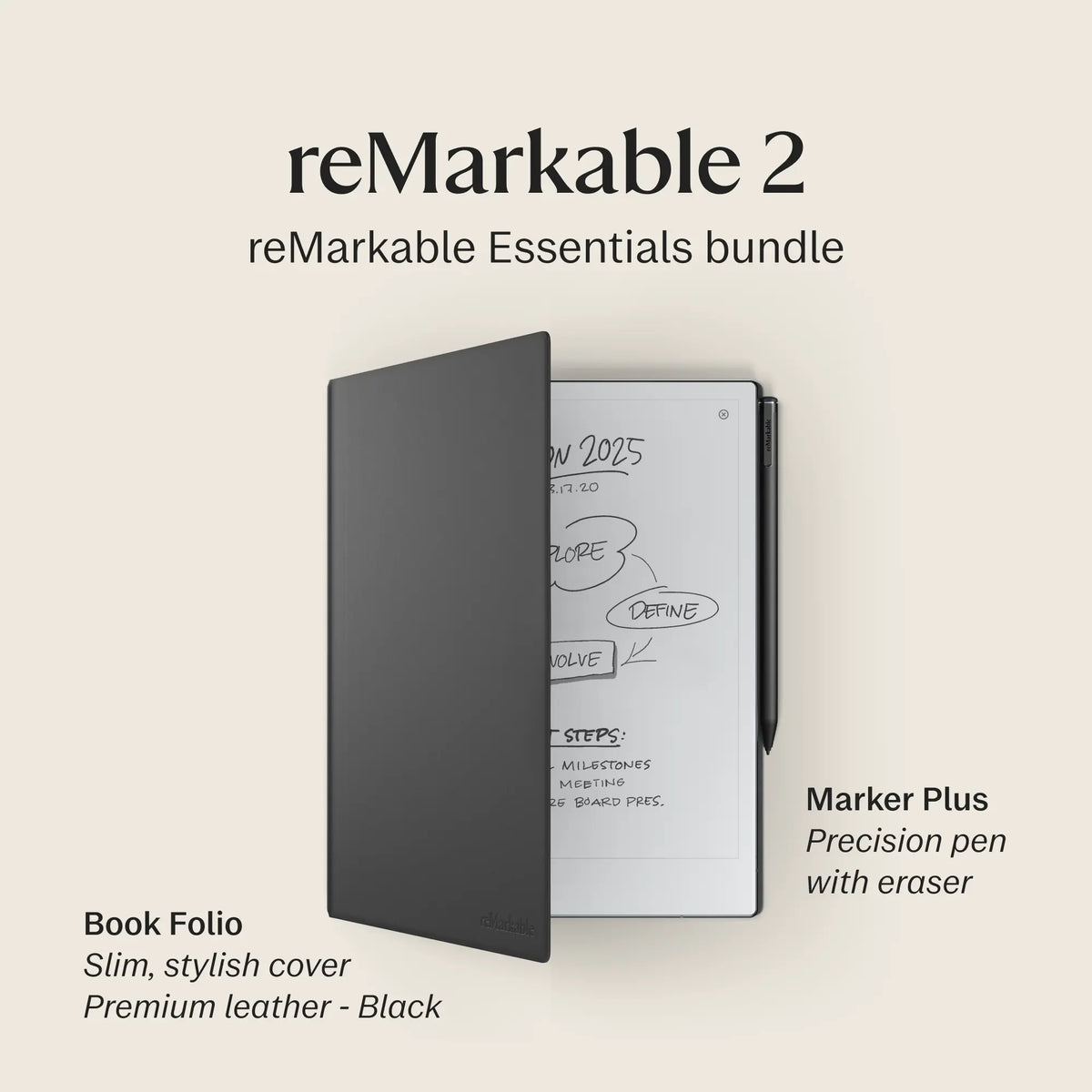 reMarkable 2 - 10.3" Paper Tablet with Marker Plus and Premium Leather Book Folio - Black - Image 3