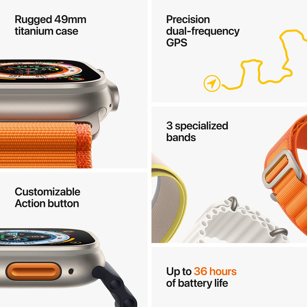 Apple Watch Ultra (GPS + Cellular) 49mm Titanium Case with Blue/Gray Trail Loop - S/M - Titanium - MNHE3LL/A - Image 7