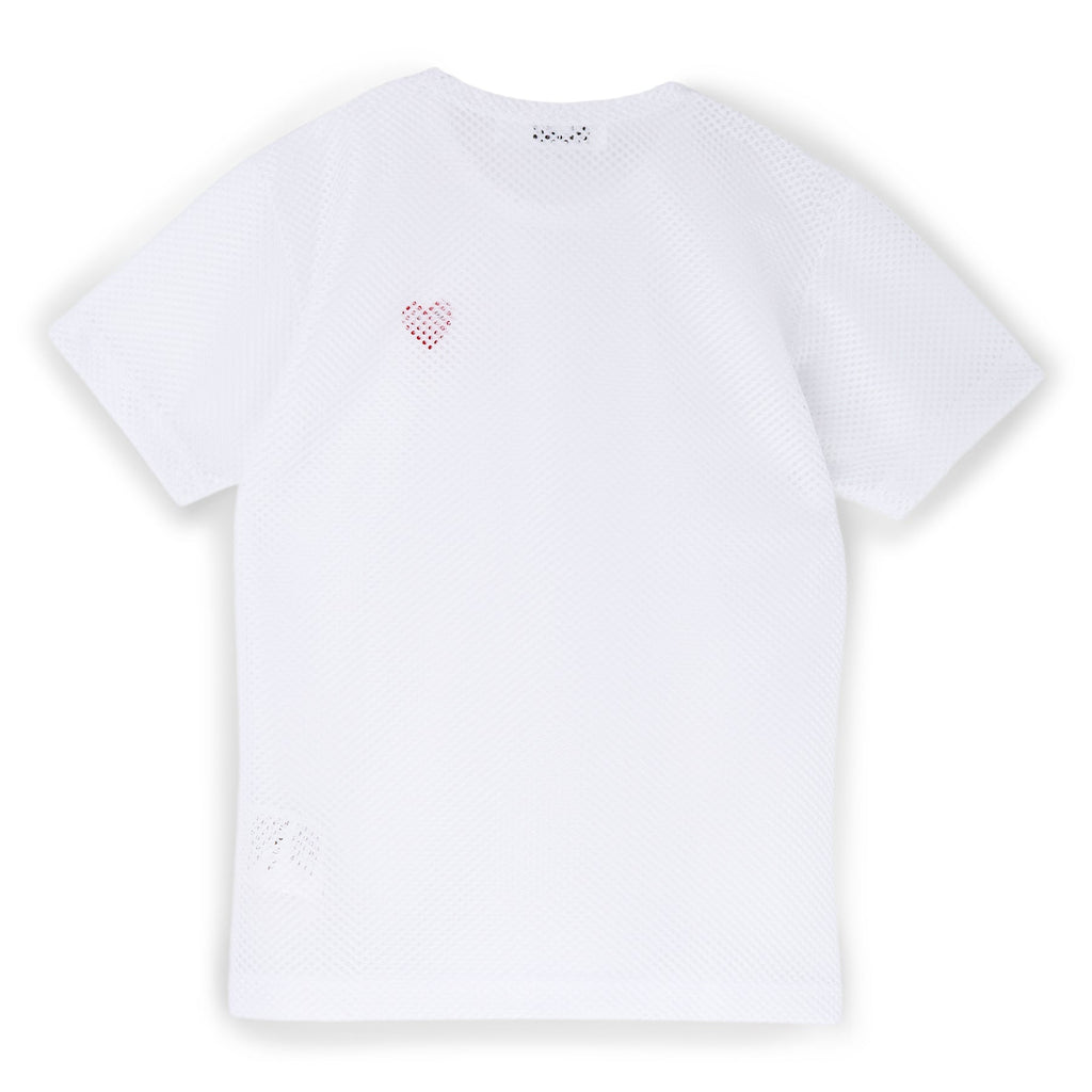 Comme Des Garcons PLAY Mesh Red Emblem T-Shirt (White) - Image 2