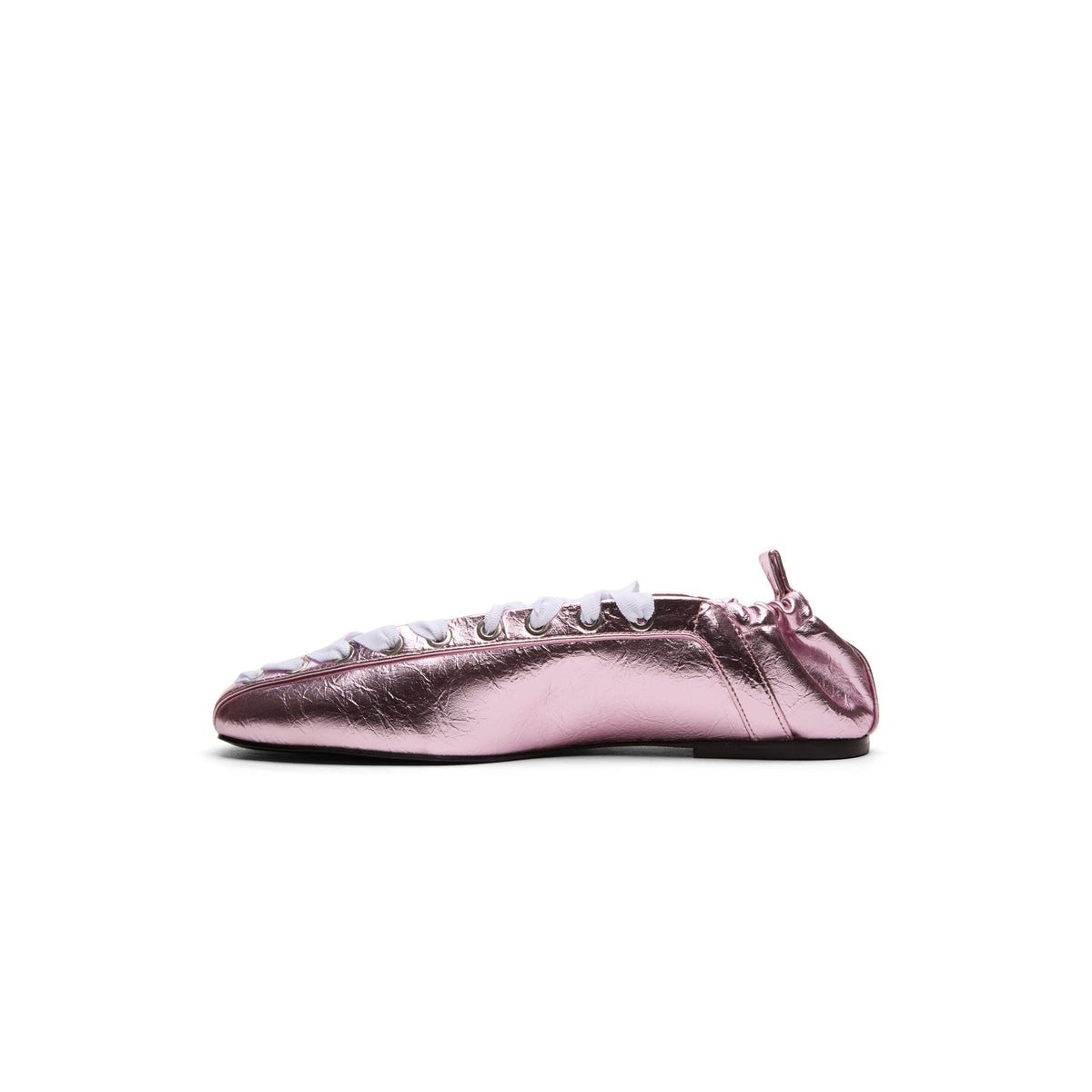 GANNI Eyelets Lace Up Ballerina Crinkle Metallic (Cameo Pink) - Image 2