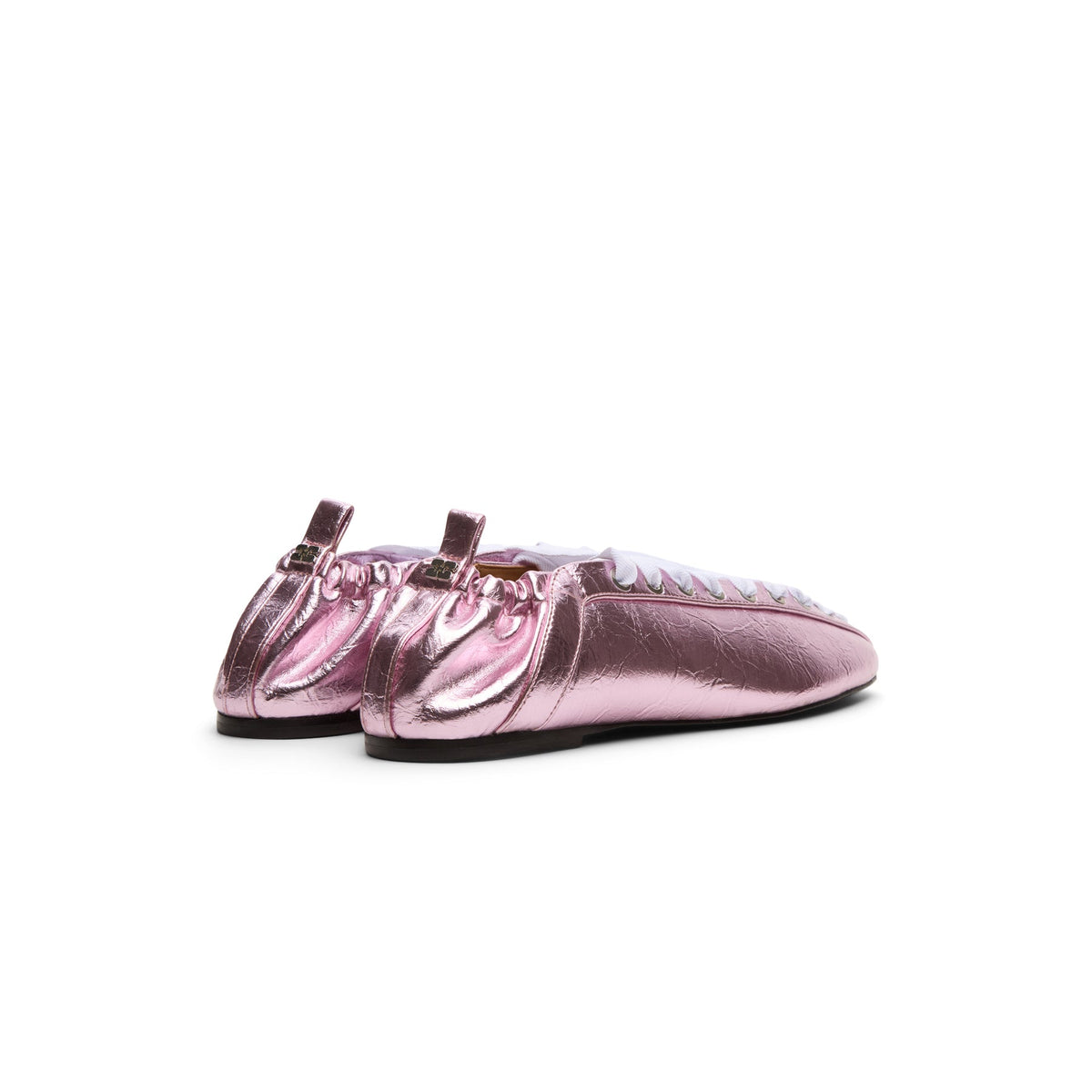 GANNI Eyelets Lace Up Ballerina Crinkle Metallic (Cameo Pink) - Image 4