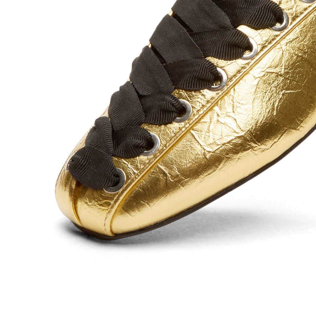 GANNI Eyelets Lace Up Ballerina Crinkle Metallic (Gold) - Image 6