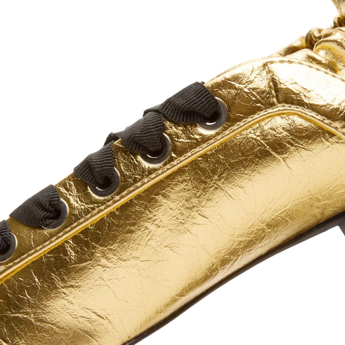 GANNI Eyelets Lace Up Ballerina Crinkle Metallic (Gold) - Image 7