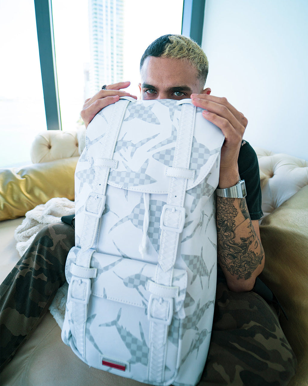 Shark Check (White) Hills Backpack - Image 4