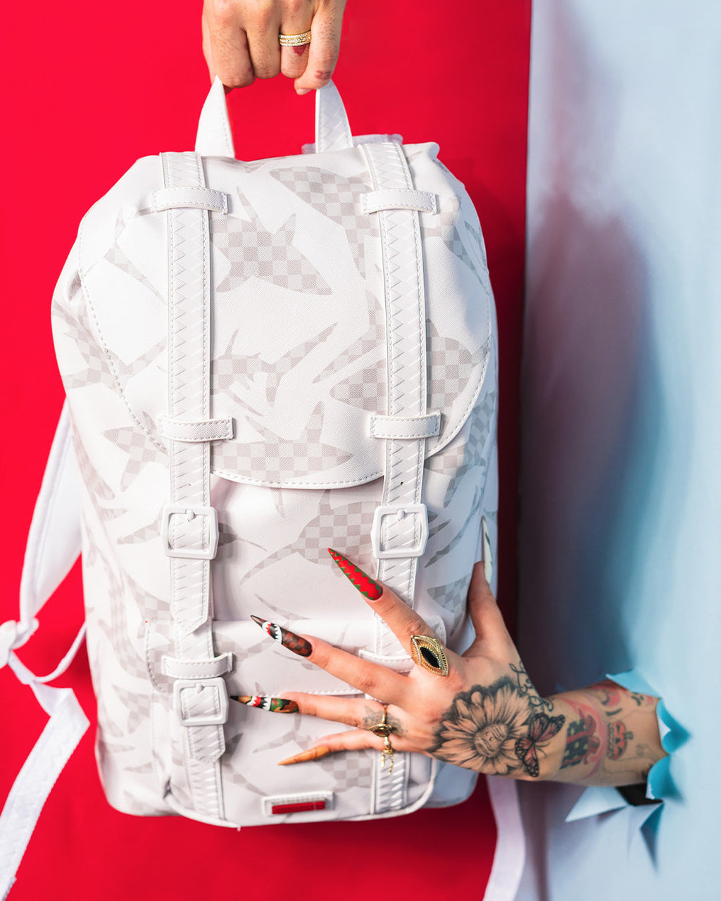 Shark Check (White) Hills Backpack - Image 6