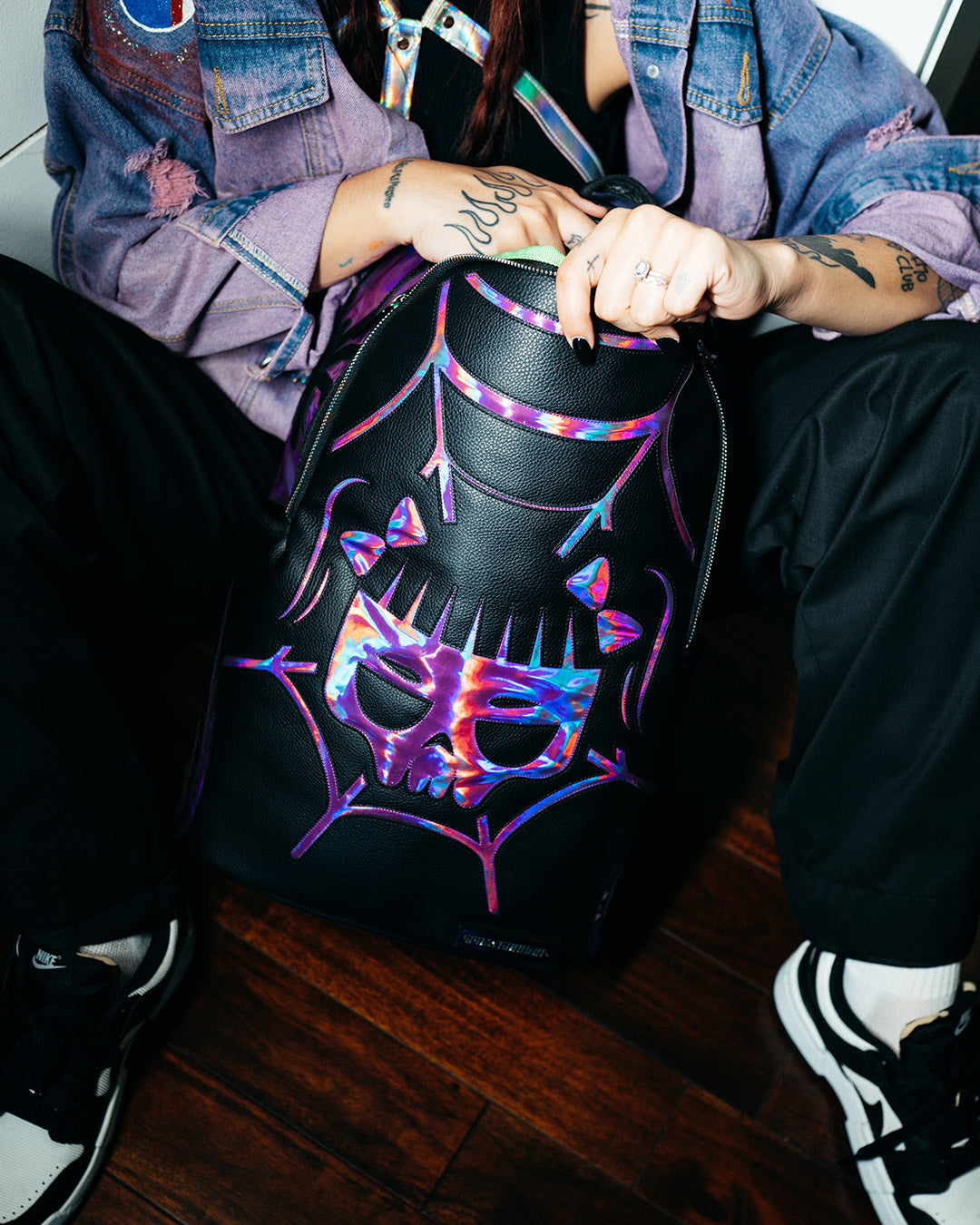 Cazzu Iridescent Cut & Sew Spider Skull Shark Backpack (Dlxv) - Image 4