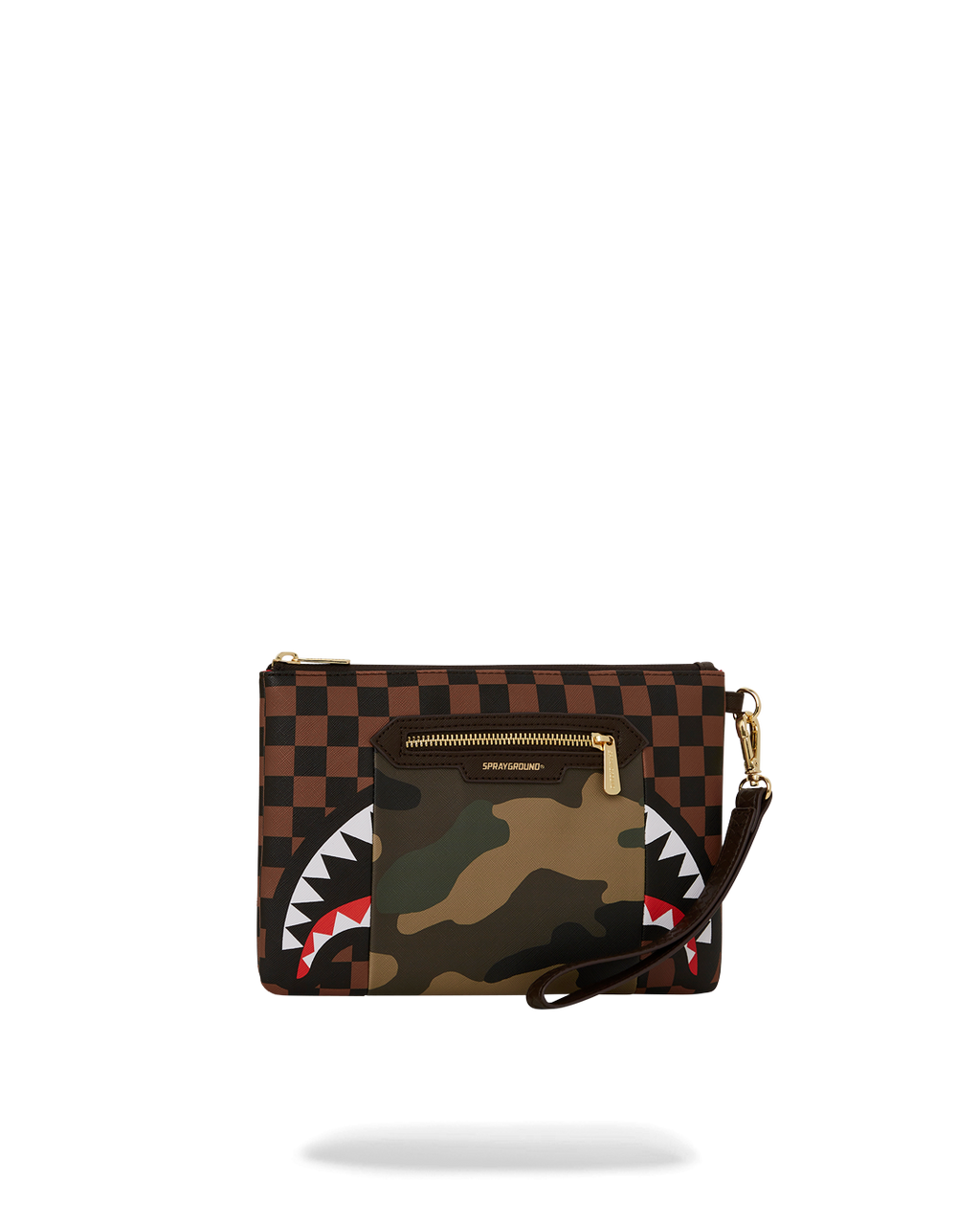 Exterior Gold Zip Pocket Sharks in Paris Crossover Clutch - Image 2