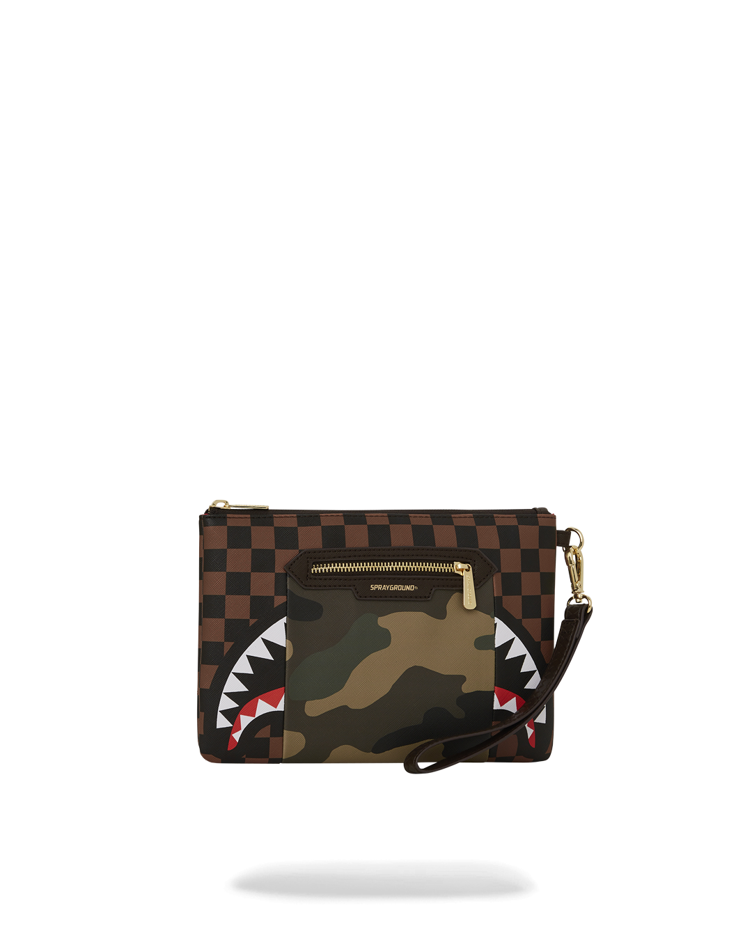 Exterior Gold Zip Pocket Sharks in Paris Crossover Clutch - Image 2