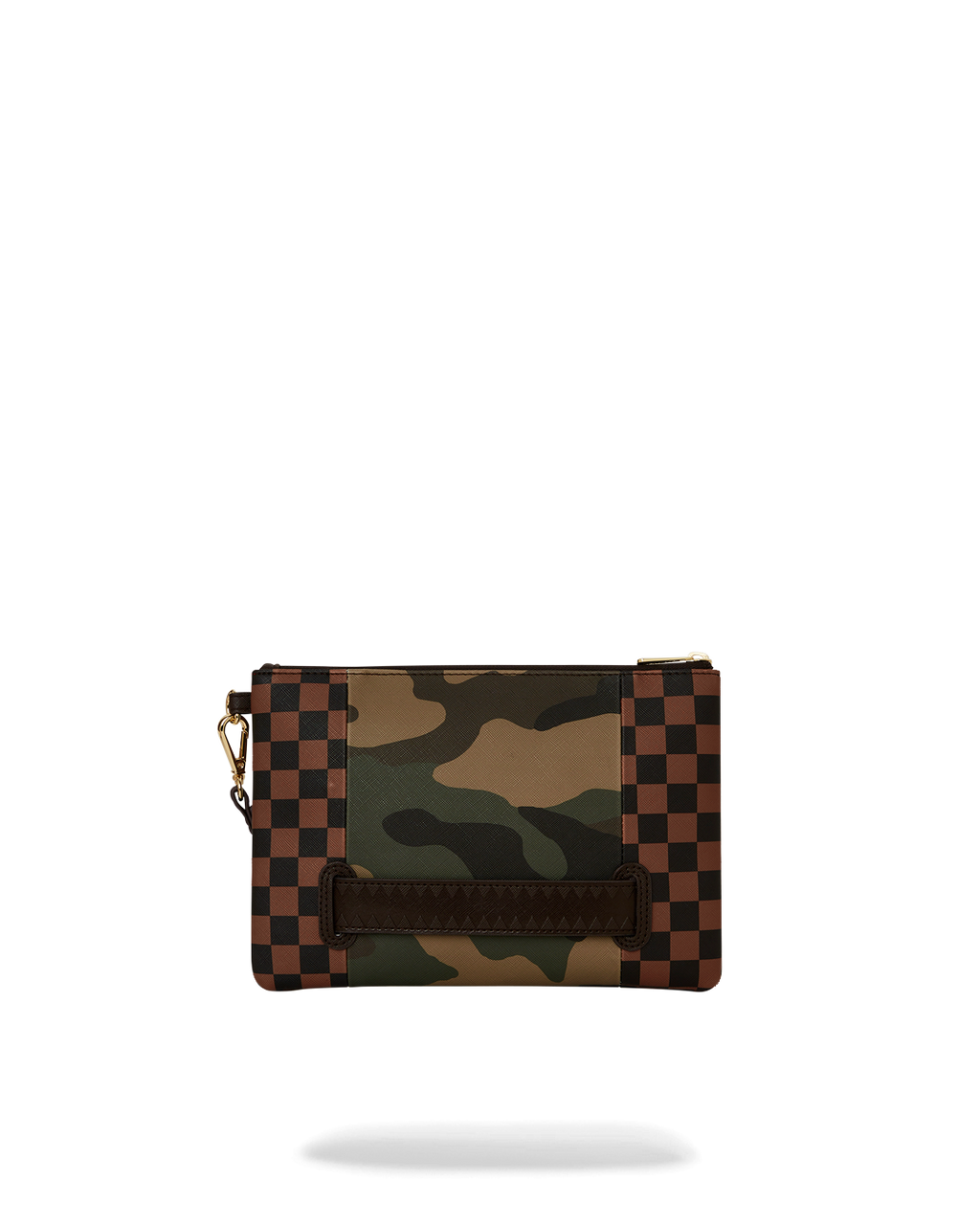 Exterior Gold Zip Pocket Sharks in Paris Crossover Clutch - Image 3