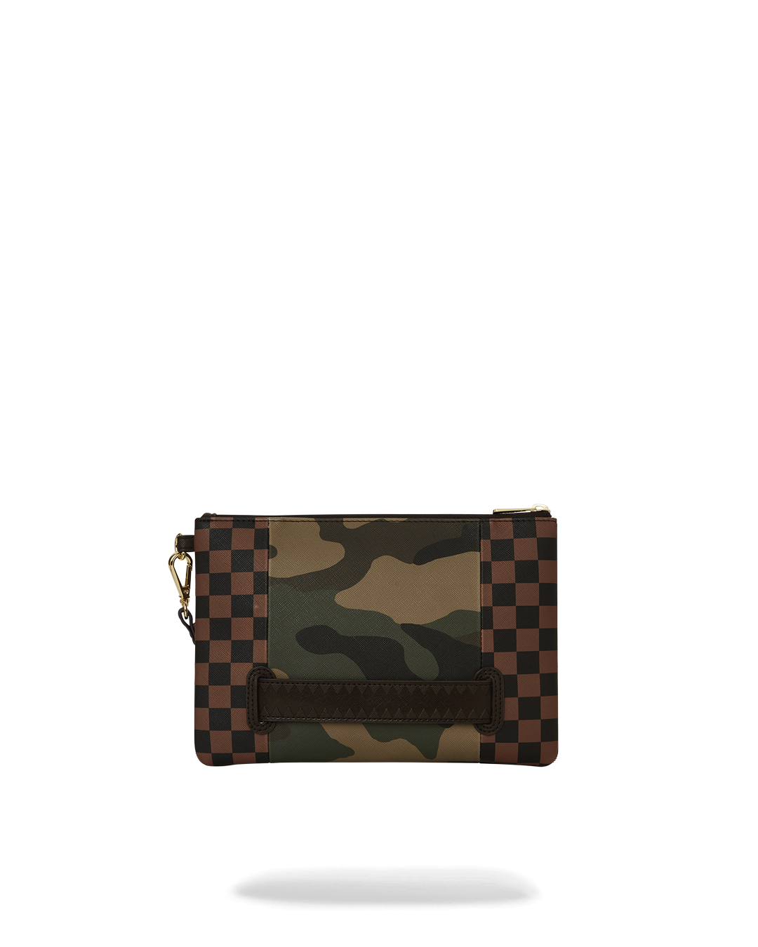 Exterior Gold Zip Pocket Sharks in Paris Crossover Clutch - Image 3