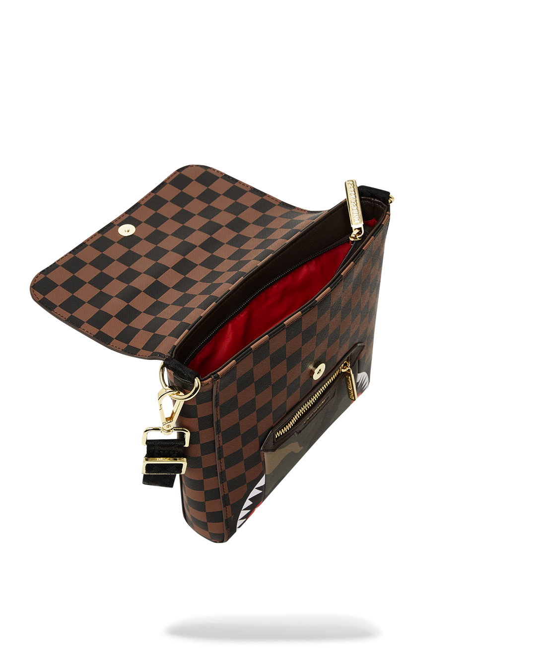 Exterior Gold Zip Pocket Sharks in Paris Messenger Sling Bag - Image 7