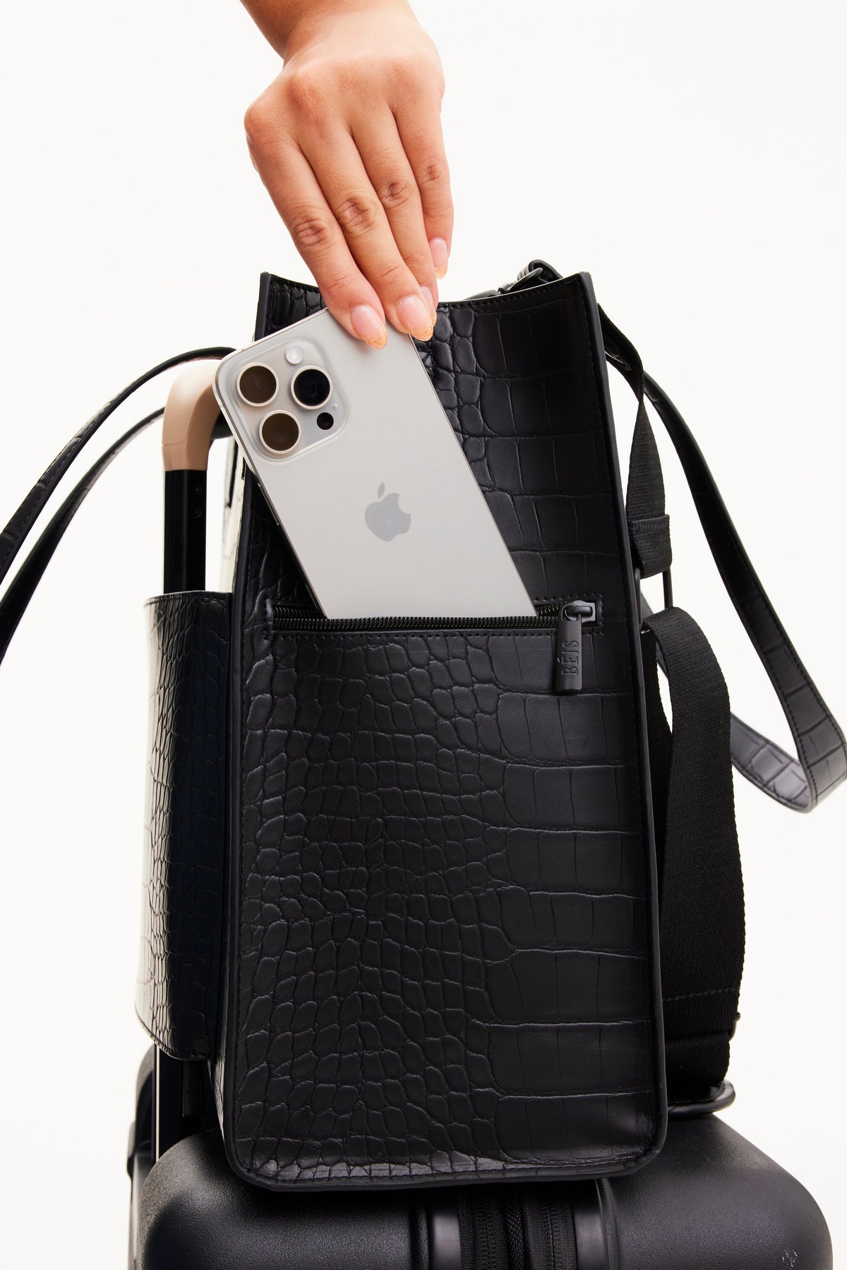 The Large Work Tote in Black Croc - Image 8