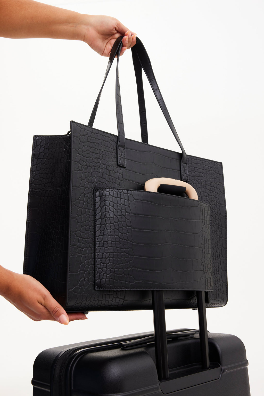 The Large Work Tote in Black Croc - Image 11