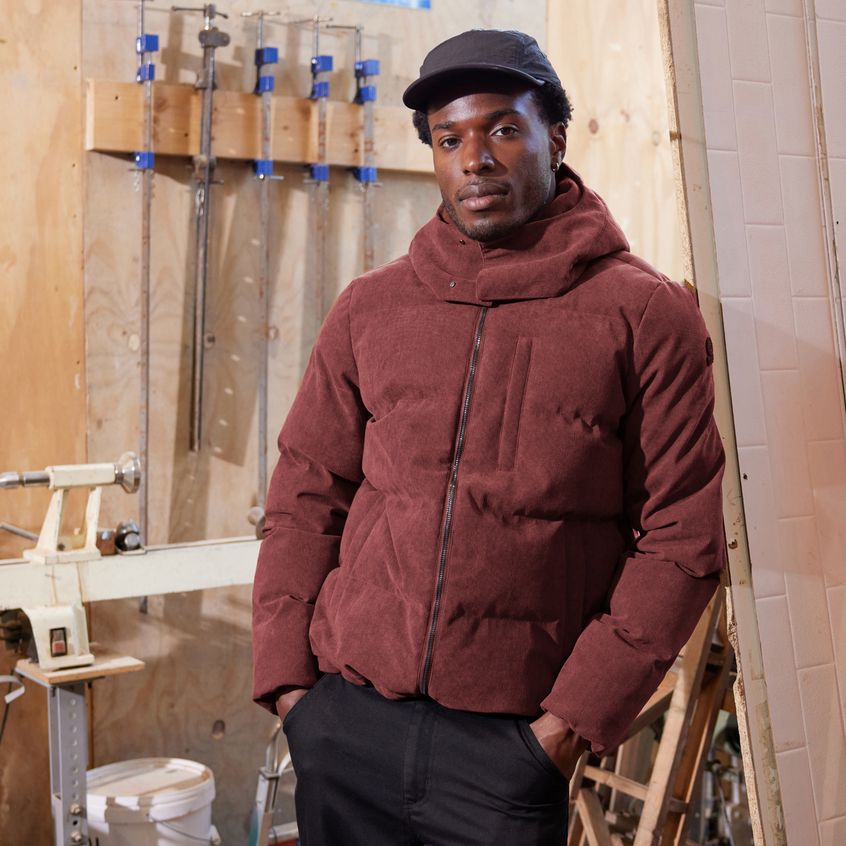 Buckley Mens Corduroy Padded Coat - Chestnut Brown - Image 2