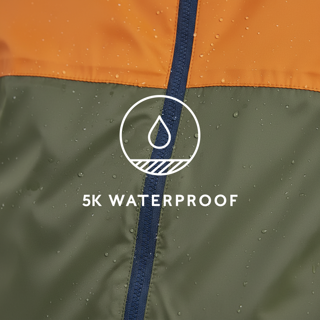 Craven Mens Waterproof Packaway Jacket - Khaki/Navy/Dark Orange Colour Block - Image 8