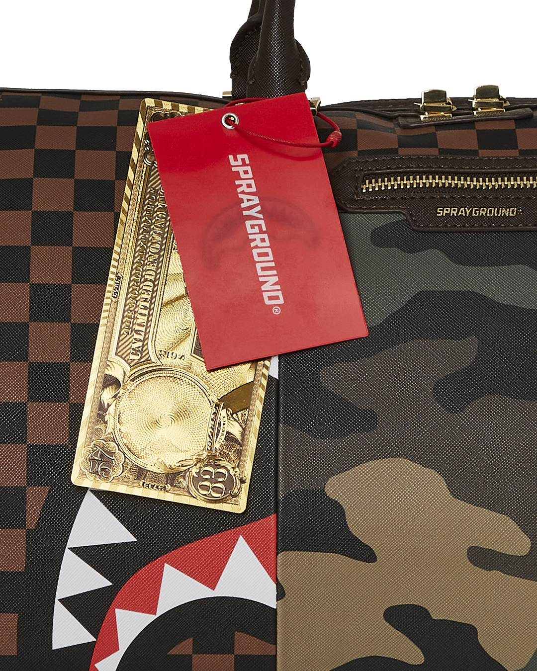 Exterior Gold Zip Pocket Sharks in Paris Duffle - Image 9