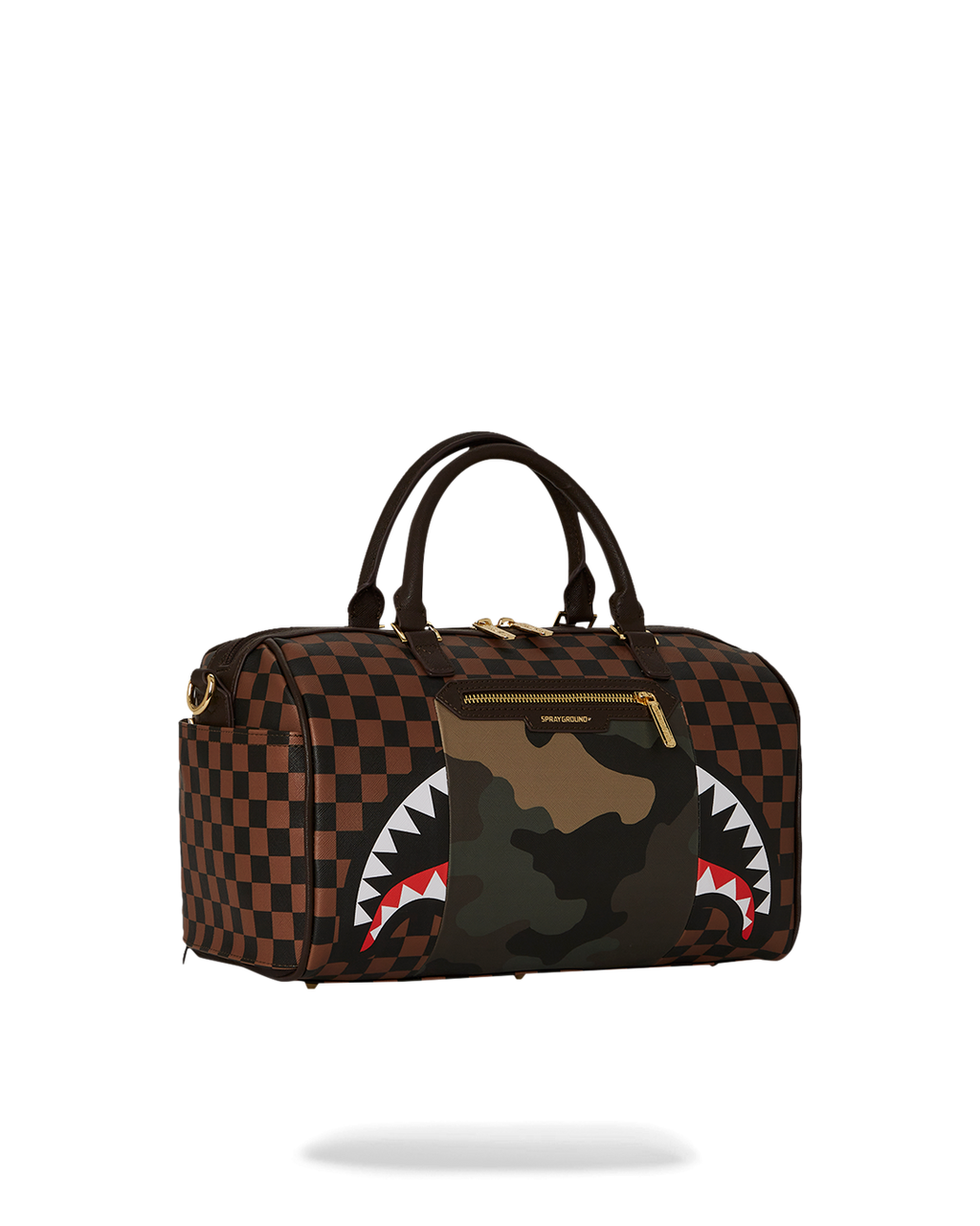 Exterior Gold Zip Pocket Sharks in Paris Mini Duffle - Image 3