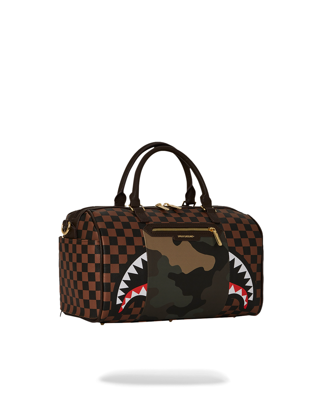 Exterior Gold Zip Pocket Sharks in Paris Mini Duffle - Image 3