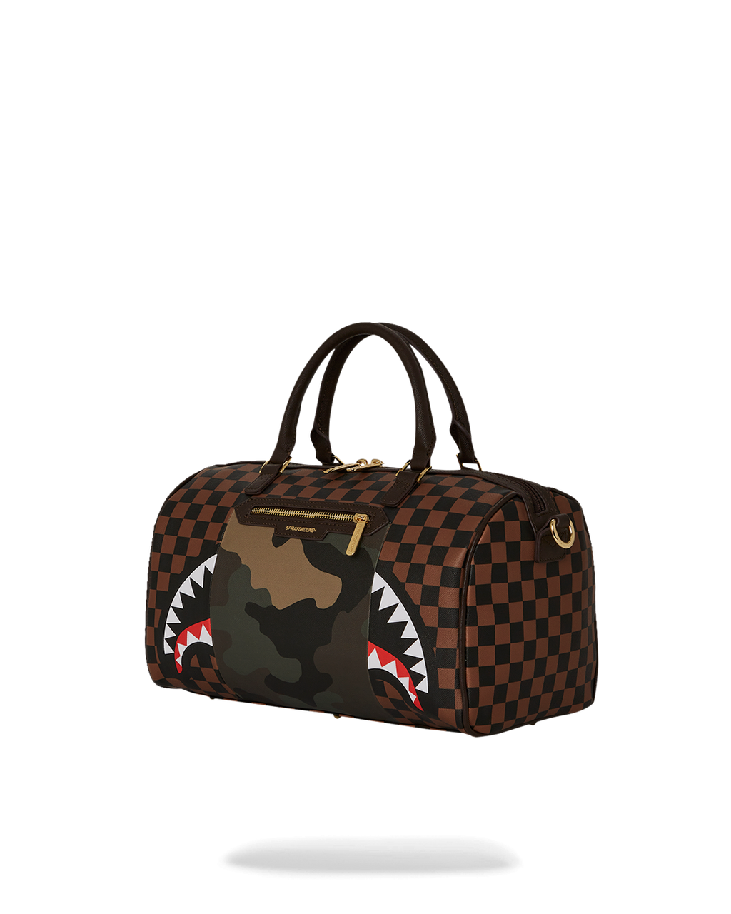 Exterior Gold Zip Pocket Sharks in Paris Mini Duffle - Image 5