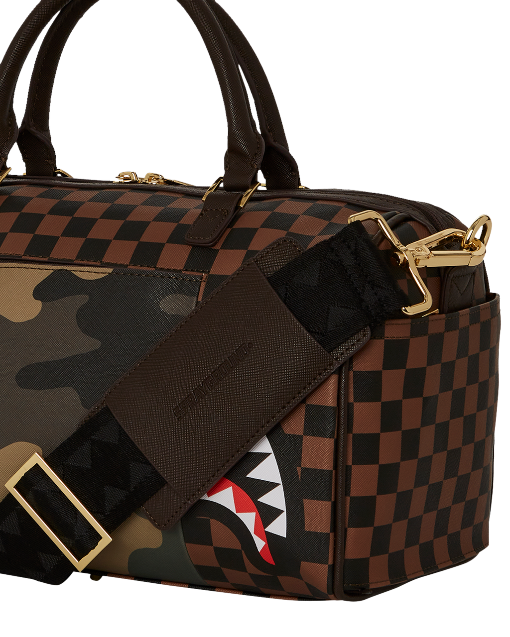 Exterior Gold Zip Pocket Sharks in Paris Mini Duffle - Image 9