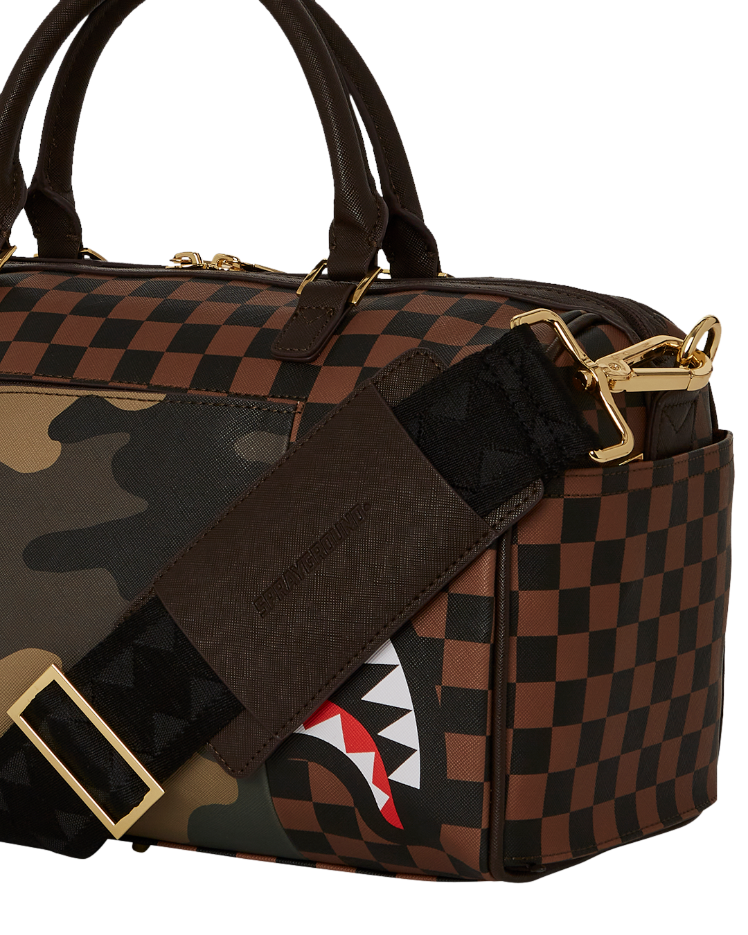 Exterior Gold Zip Pocket Sharks in Paris Mini Duffle - Image 9