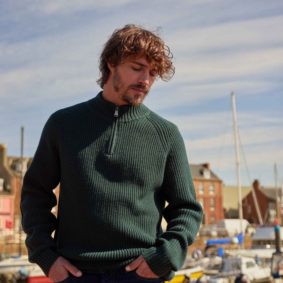 Glen Mens Chunky Knitted Zip Neck Jumper - Racing Green - Image 8