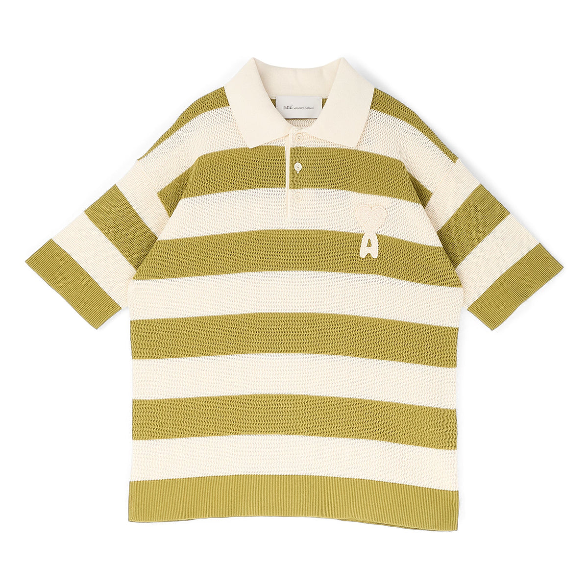 AMI Paris Short Sleeves Polo With AMI De Couer Patch (Blanc creme/Matcha)