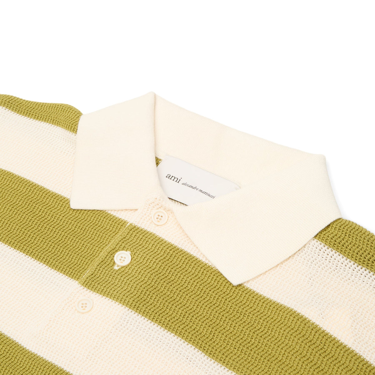 AMI Paris Short Sleeves Polo With AMI De Couer Patch (Blanc creme/Matcha) - Image 3