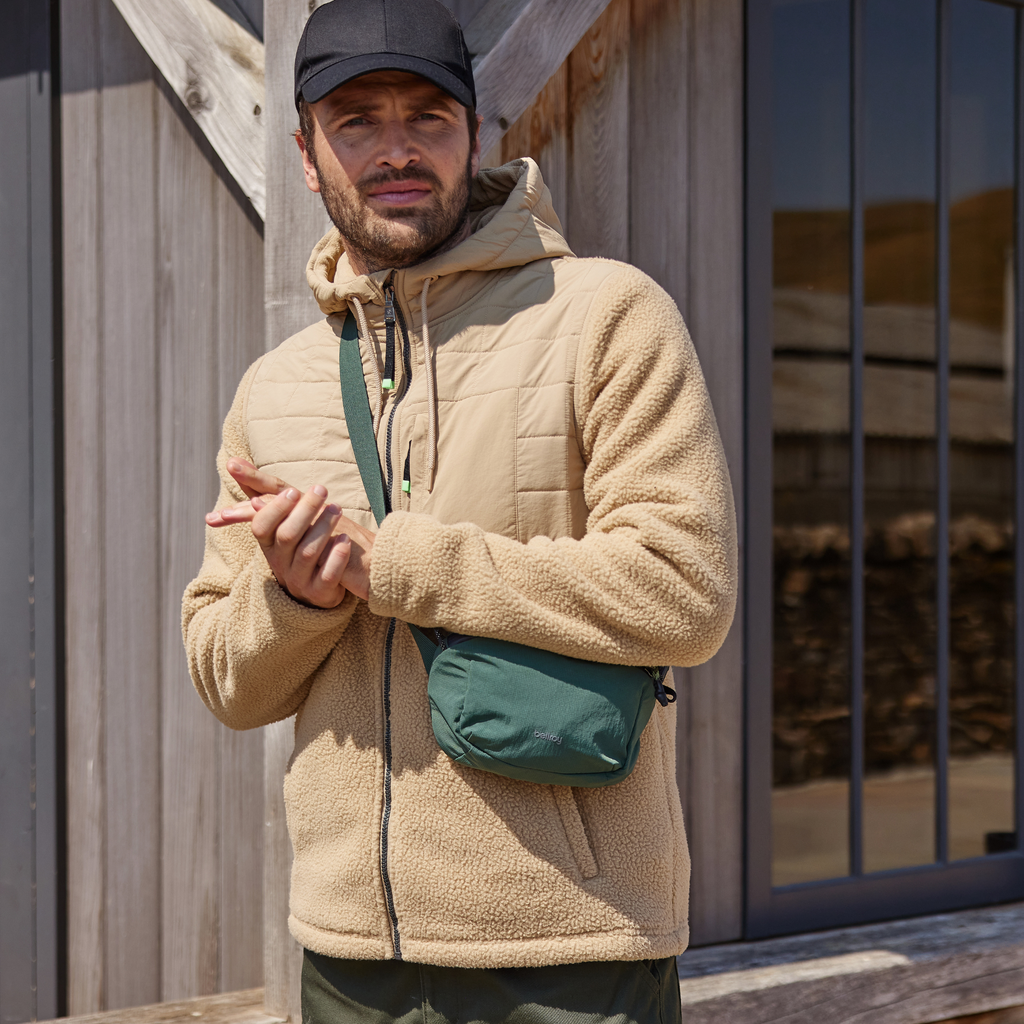 Hare Mens Padded Sherpa Hooded Jacket - Light Sand - Image 2