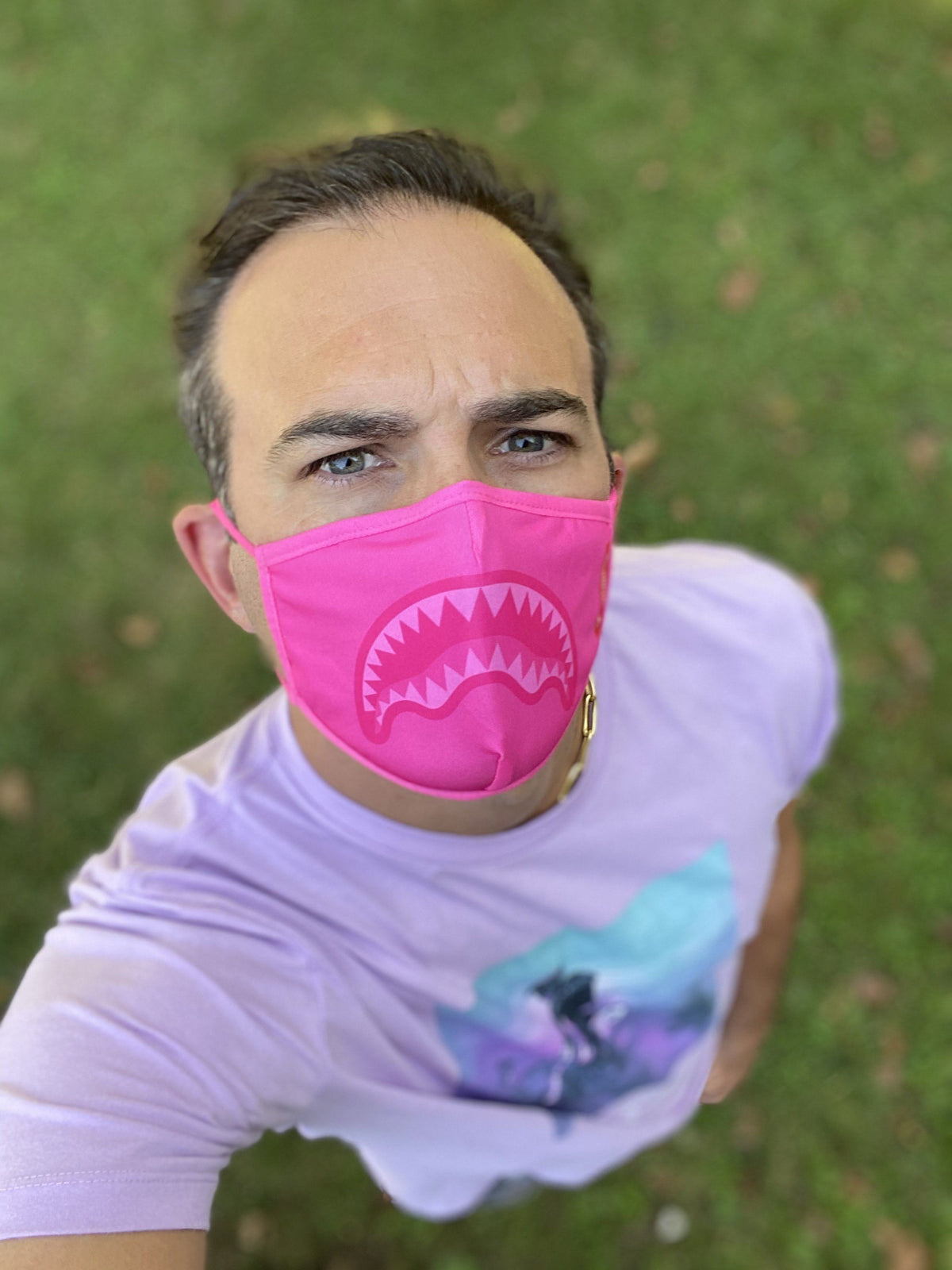 Adult Pink Shark Form-Fitting Face Mask - Image 3