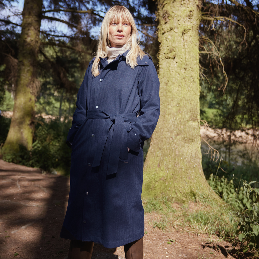 Jemima Womens Waterproof Longline Belted Trench Coat - Navy Melange - Image 7