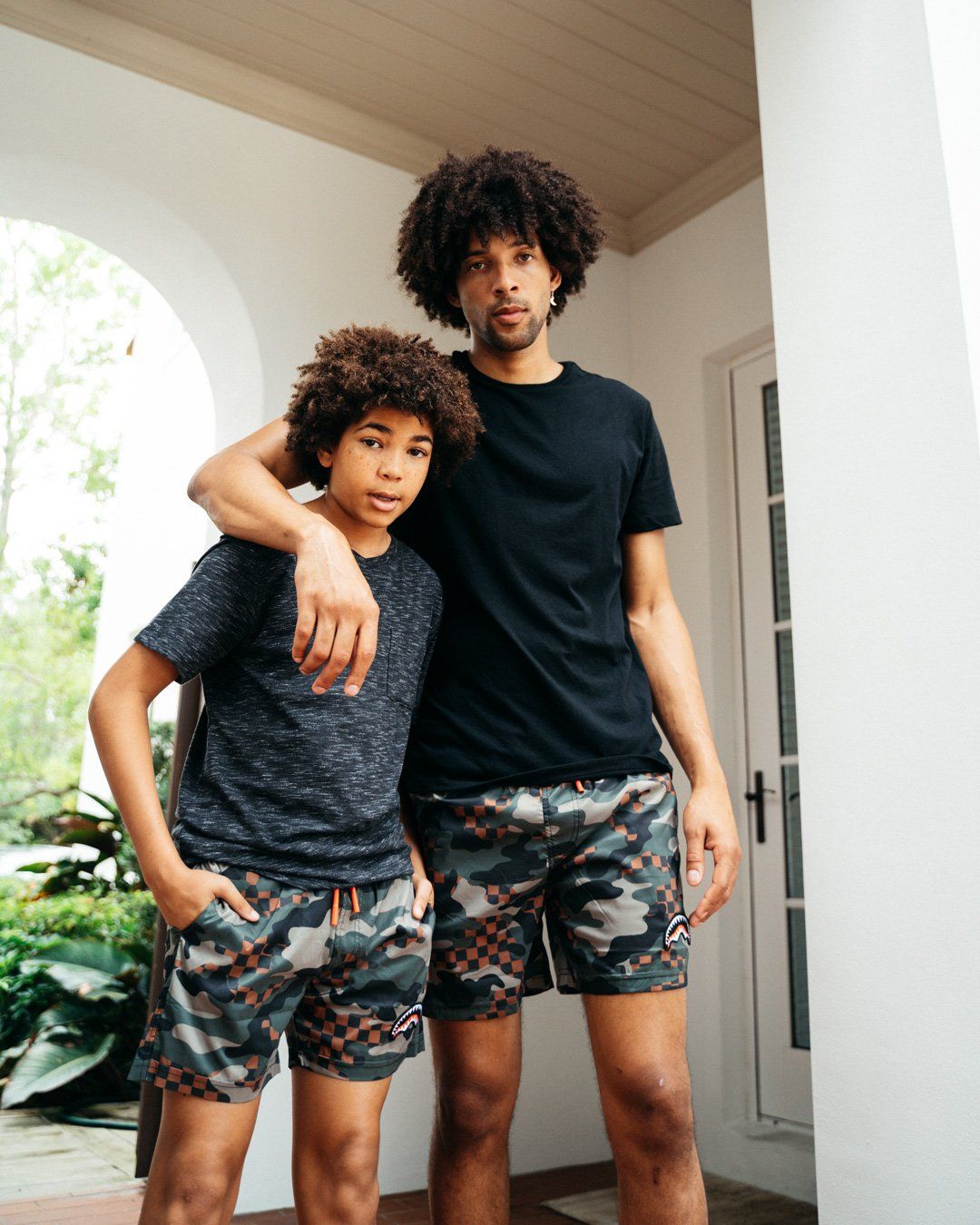 Kids Camo Checkered Swim Trunks - Image 7