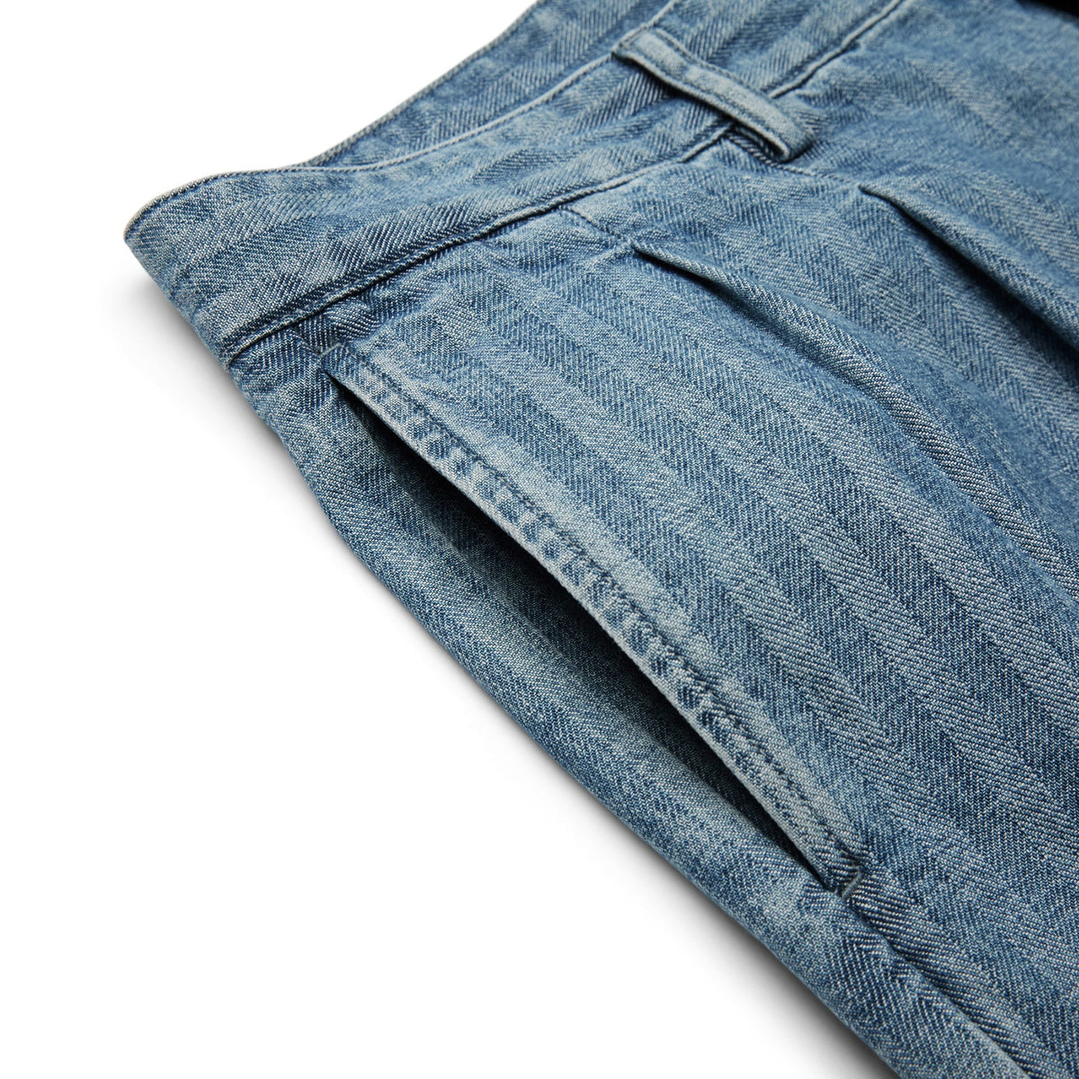 Noah Double-Pleat Herringbone Denim Pant (Blue herringbone) - Image 4