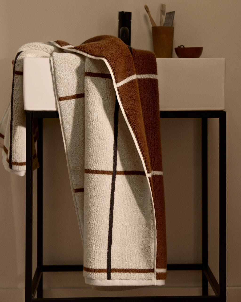 4+4 Organic Plush Bath Bundle - Bone Windowpane - Image 2