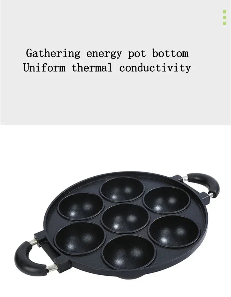 7 Hole Cake Cooking Pan Cast Iron Omelette Pan Non-stick Cooking Pot Breakfast Egg Cooking Pie Cake Mold Cookware Kitchenware