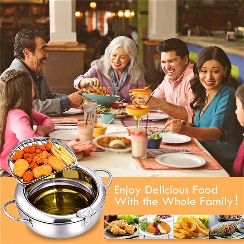 Japanese Deep Frying Pot with a Thermometer and a Lid 304 Stainless Steel Kitchen Tempura Fryer Pan 20/24cm - Image 15