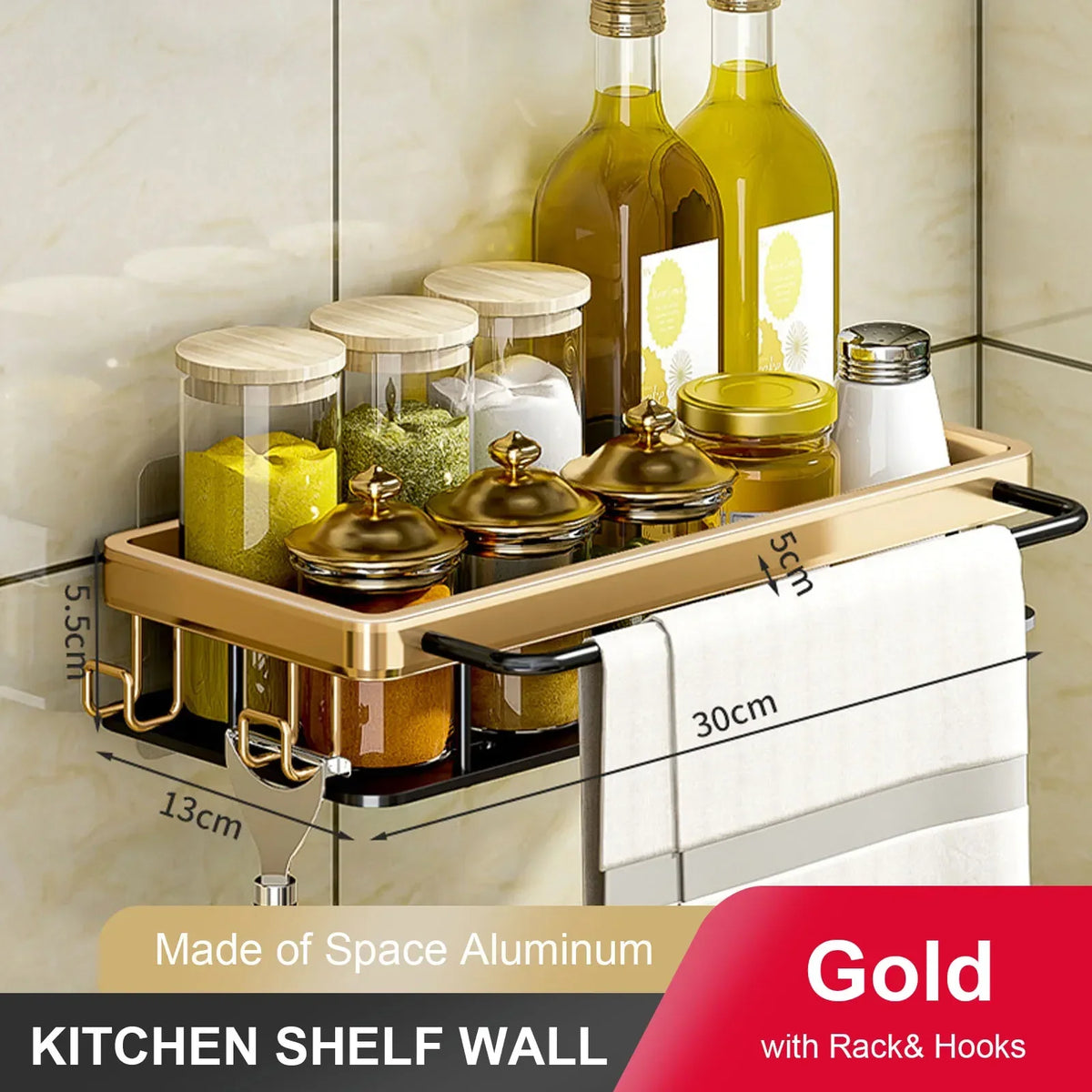 Wall-Mounted Kitchen Sink Drainer & Sponge Holder - Black and Gold