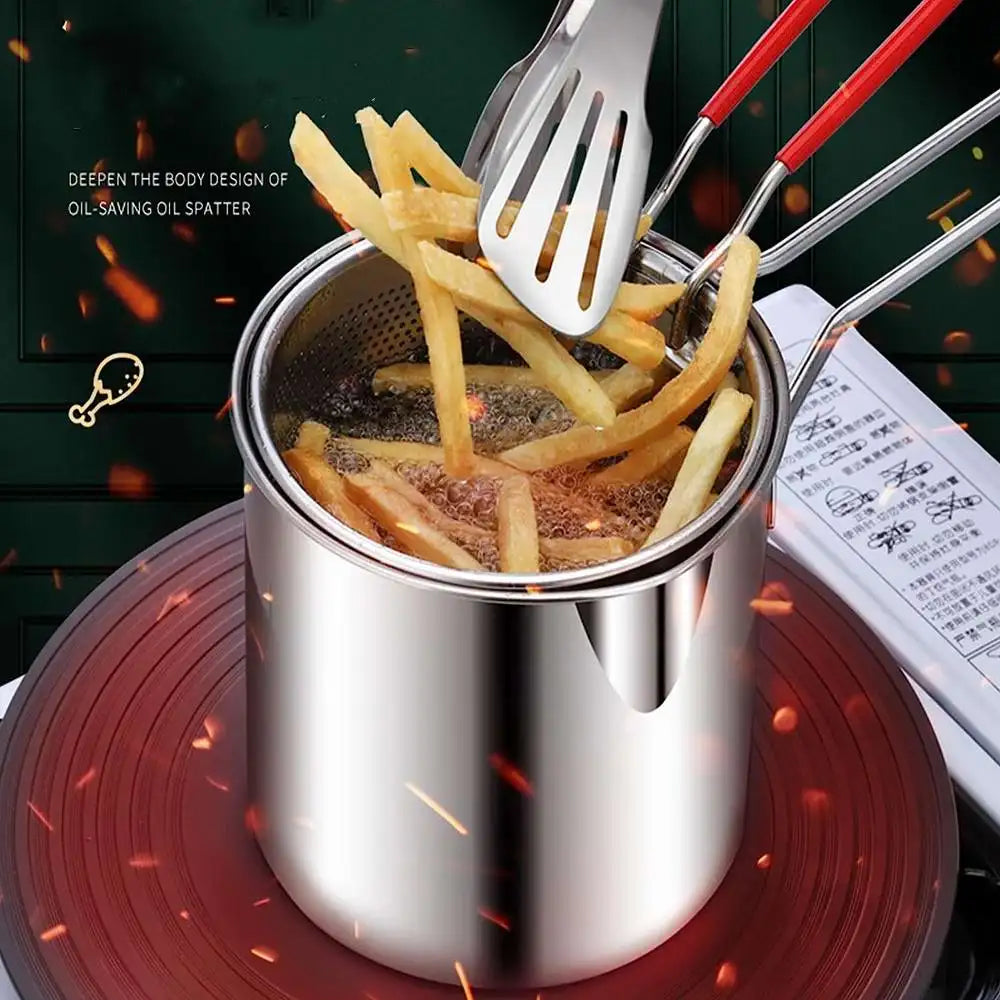 Deep Frying Pot Kitchen Fryer With Strainer Stainless Steel Tempura Fryer Pan Fry Pot Chicken Fried Chicken Cooking - Image 8